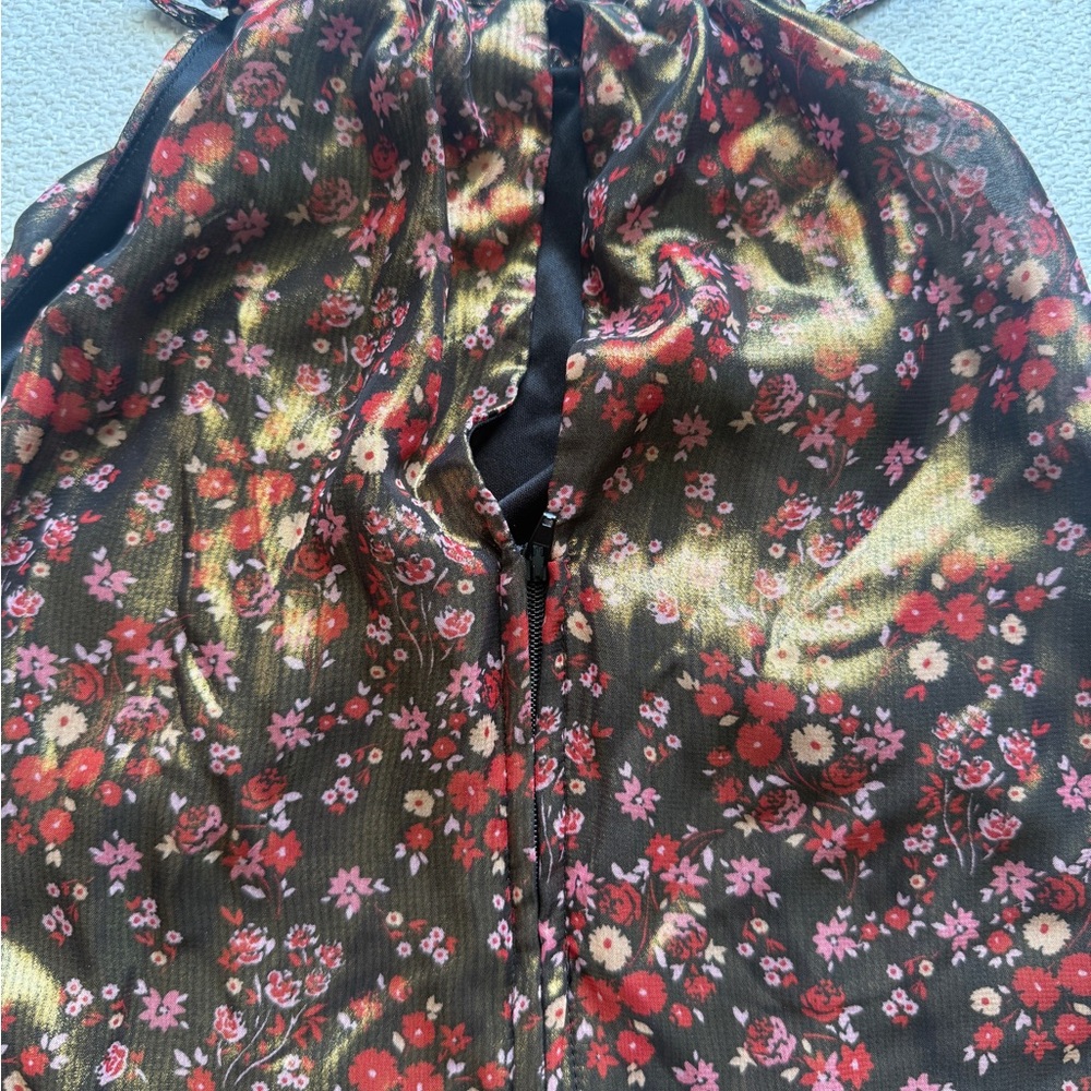 Trixxi Floral Gold Shimmer Halter Dress - Picture 8 of 9